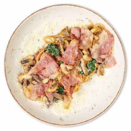 Паста с беконом и грибами